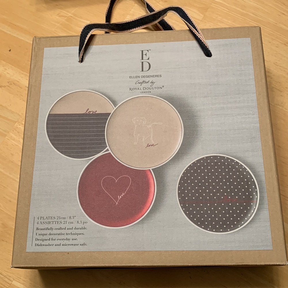 Ellen DeGeneres Royal Doulton “Love”  plate set. Just in time for Valentines Day